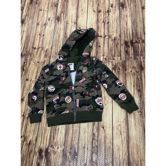 Levi’s Baby Toddler Jacket Hooded Zip Up Camo Camping Hiking Bears Theme 2T - Picture 2 of 7